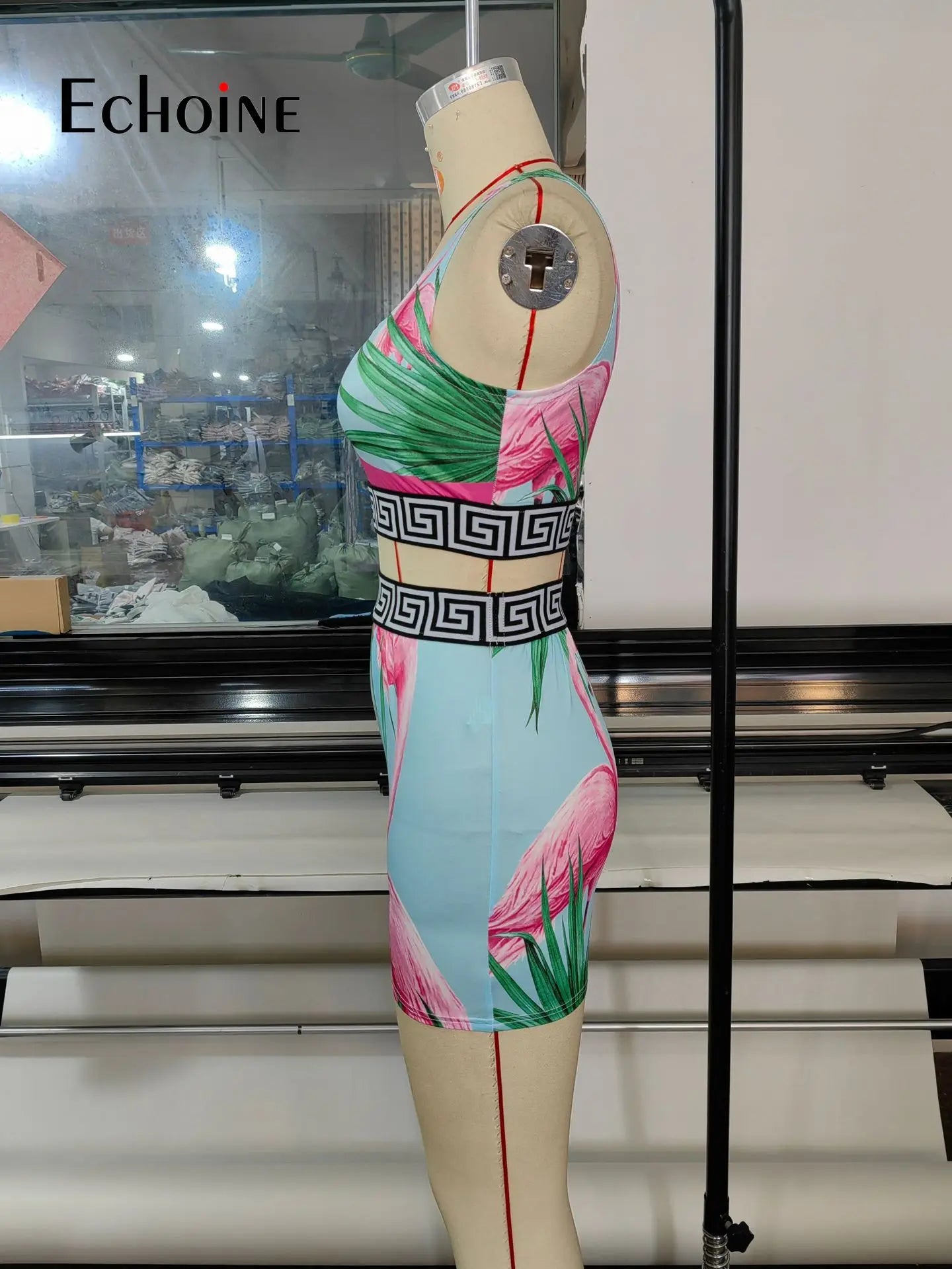Echoine Women Summer Print Sexy Pullover Vest Top And Shorts Two 2 Piece Set Casual Slim Holiday Commuting Beach Party Outfits somè