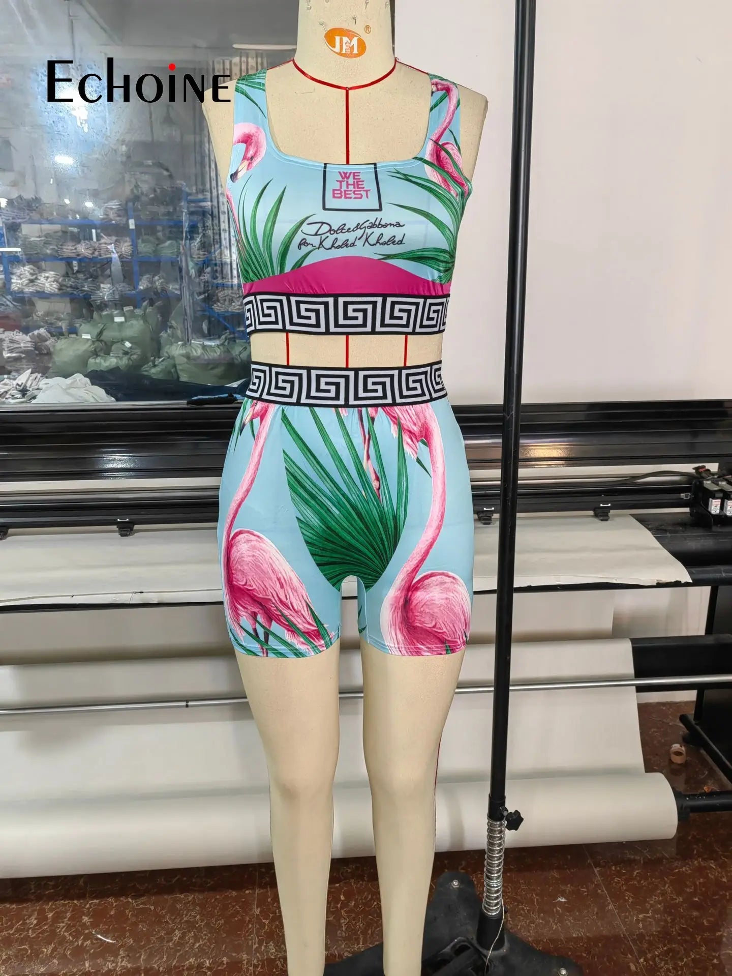 Echoine Women Summer Print Sexy Pullover Vest Top And Shorts Two 2 Piece Set Casual Slim Holiday Commuting Beach Party Outfits somè