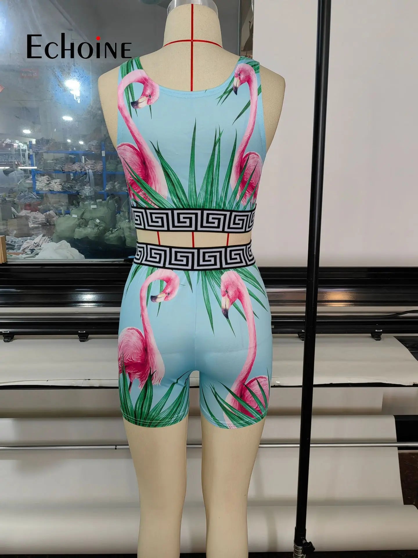 Echoine Women Summer Print Sexy Pullover Vest Top And Shorts Two 2 Piece Set Casual Slim Holiday Commuting Beach Party Outfits somè