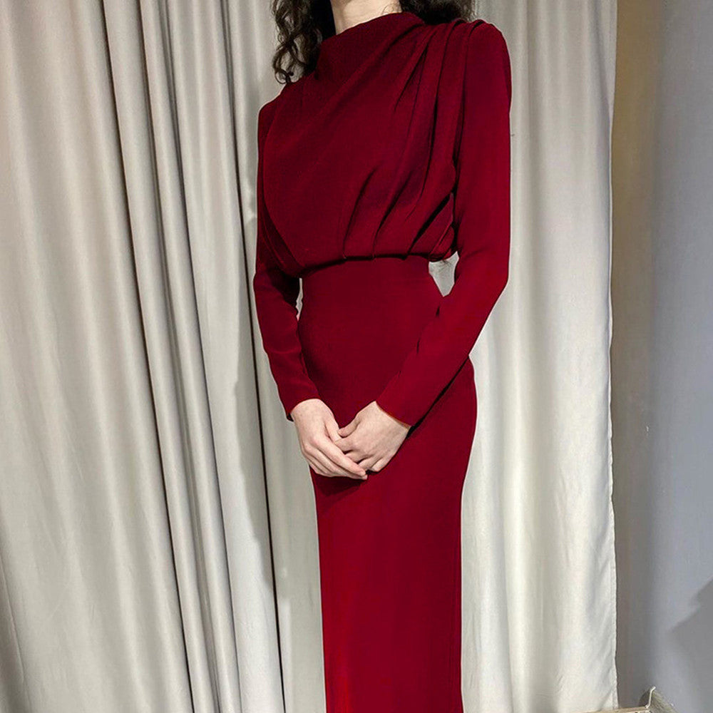 Fashionable Temperament Waist And Western Style Solid Color Long Sleeve