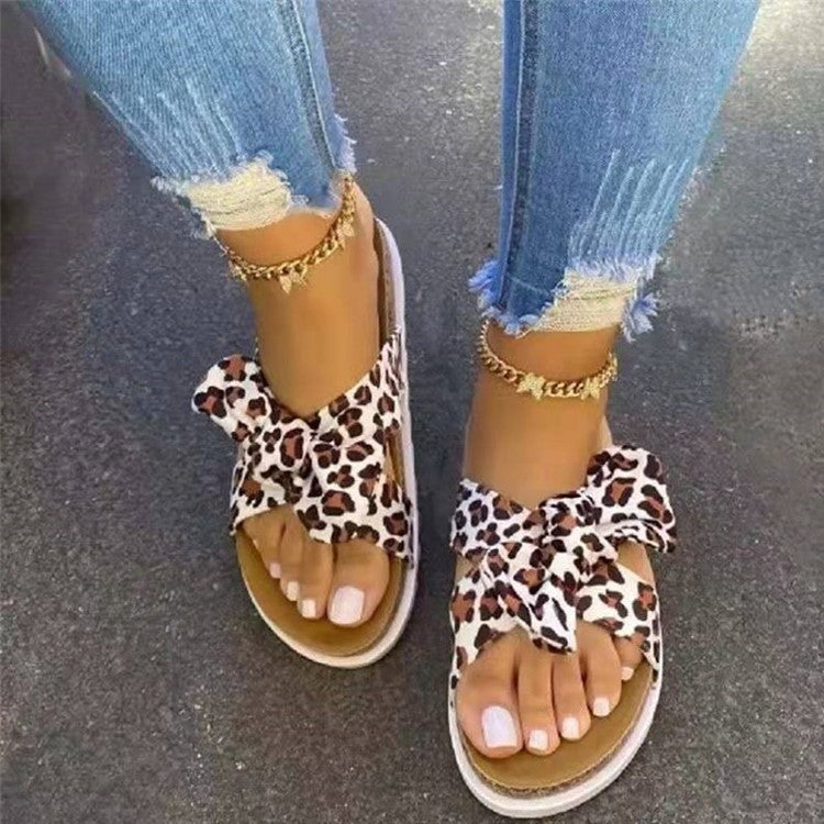 Summer New Thick Soled Beach Bowknot Slippers Women