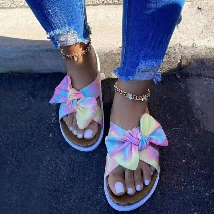 Summer New Thick Soled Beach Bowknot Slippers Women