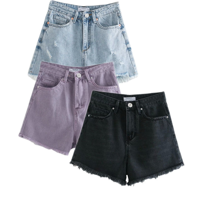 High Waist Temperament Was Thin Button Denim Shorts