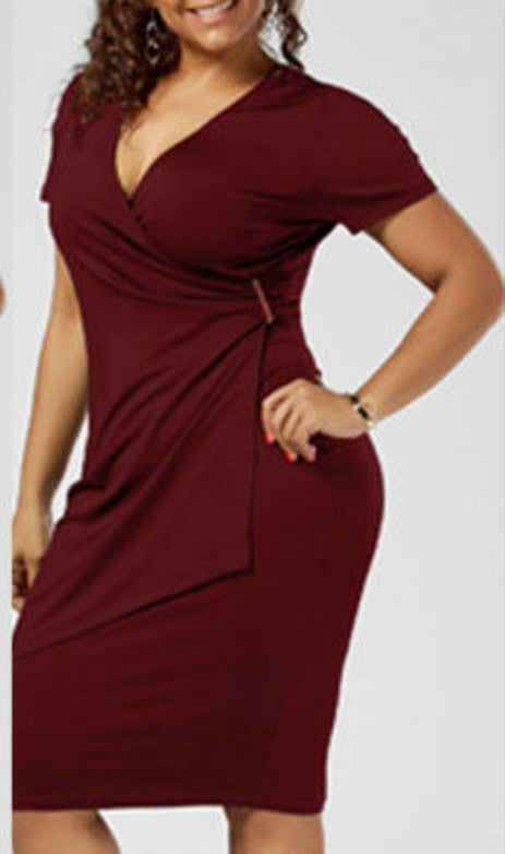 Women's V-Neck Short-Sleeved Sexy Slim Fashion Plus Size Dress