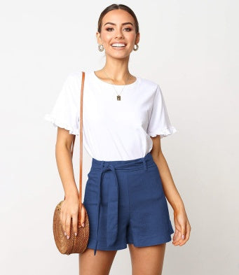 Women's pants with loose ties and high waist