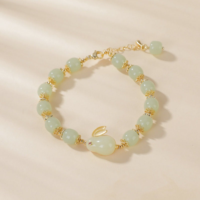 Turning Beads Imitation Hetian Jade Bracelet Girls Niche Jade Rabbit Bracelet Red Agate Custom Bracelets ko