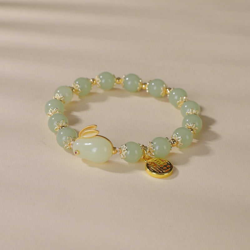 Turning Beads Imitation Hetian Jade Bracelet Girls Niche Jade Rabbit Bracelet Red Agate Custom Bracelets ko