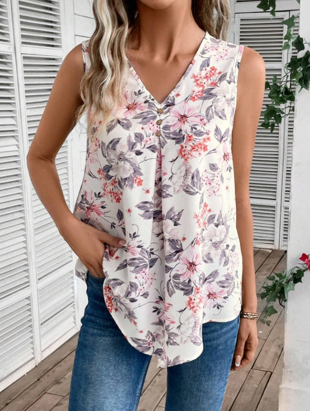 Women's V-Neck Casual Sleeveless Summer Top Vest Shirt
