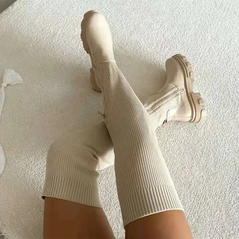 Thigh High Stretch Knit Boots kodez