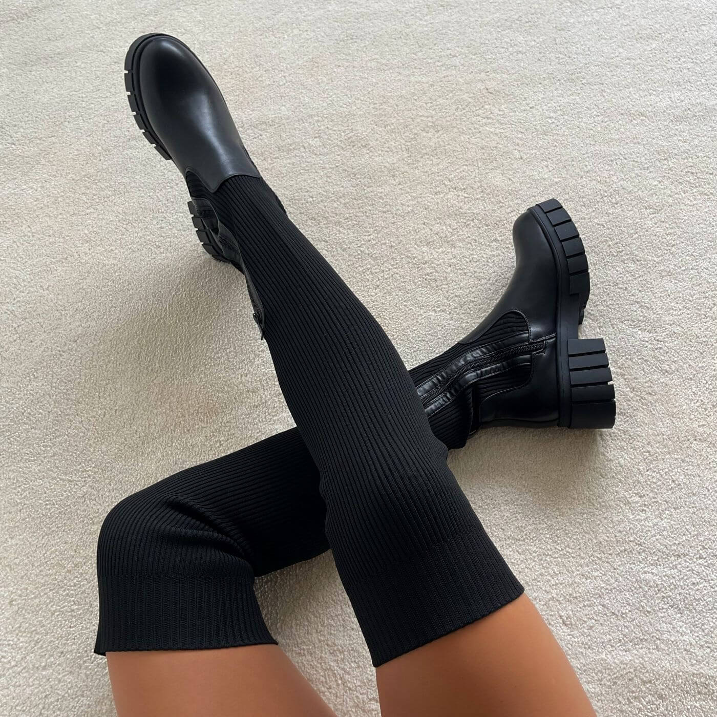 Thigh High Stretch Knit Boots kodez