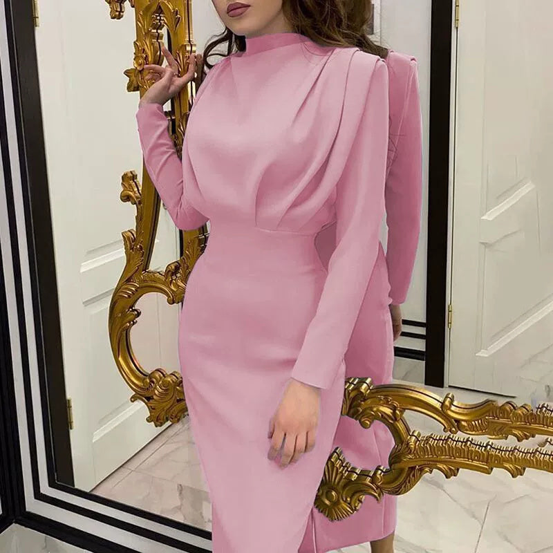 Fashionable Temperament Waist And Western Style Solid Color Long Sleeve