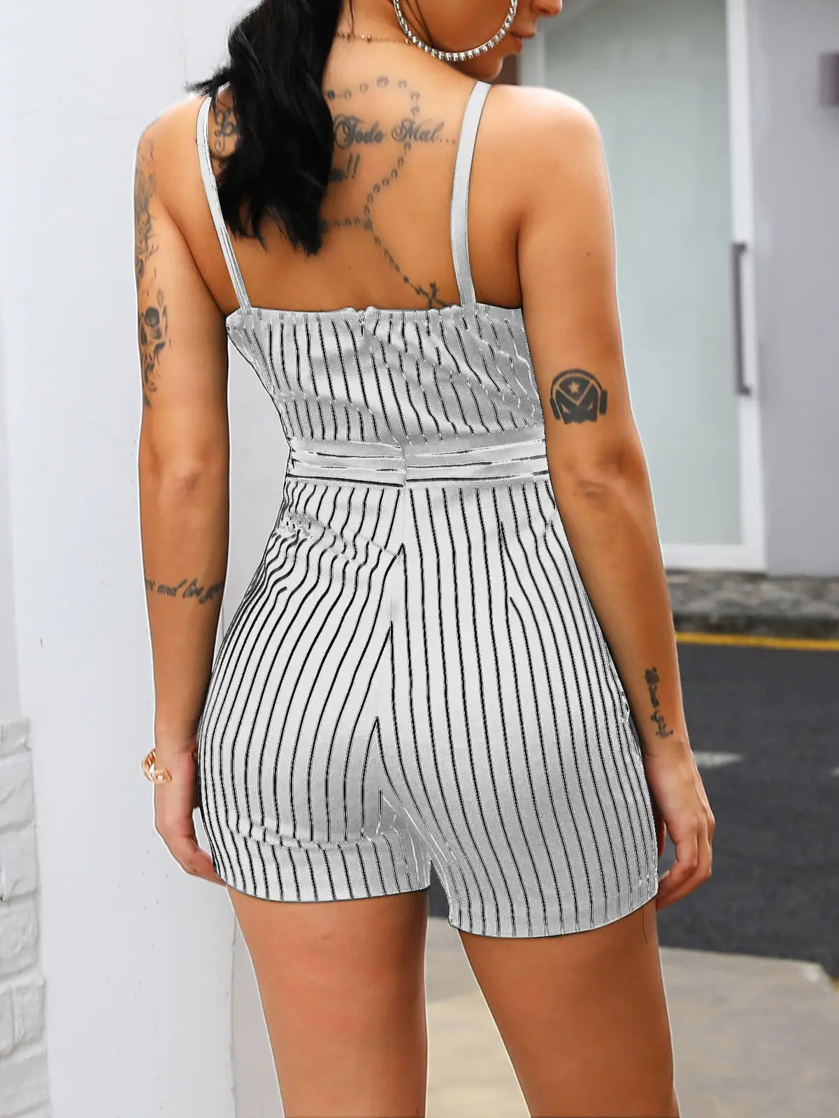Summer Sexy Women Spaghetti Strap V-neck Striped Playsuit Jumpsuit Romper Beach Casual Female Loose Sleeveless Jumpsuits  202&