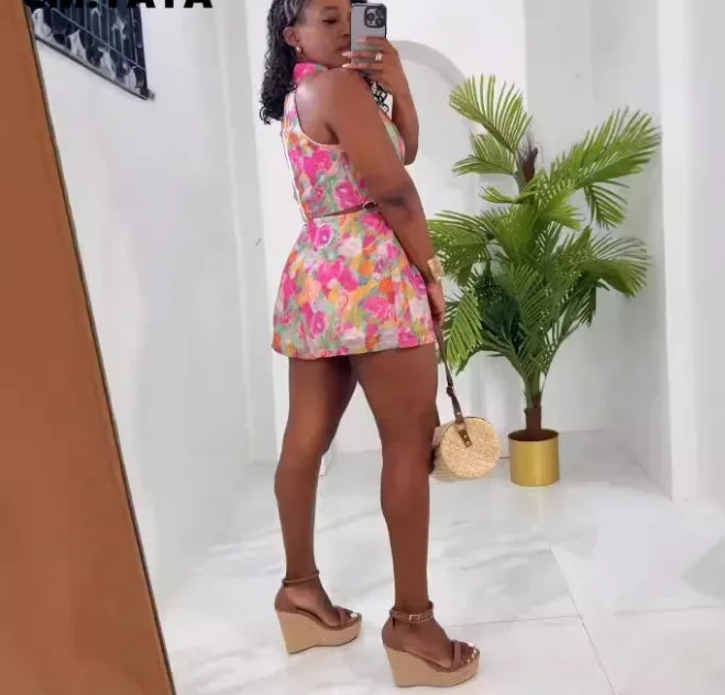 Women's Set floral print Sleeveless Top + Shorts Suit Summer Street Sexy Party Two 2 Piece Set Outfit Tracksuits somè