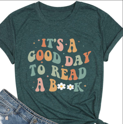Book Flower Printed Colored Cotton T-shirt