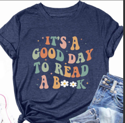 Book Flower Printed Colored Cotton T-shirt