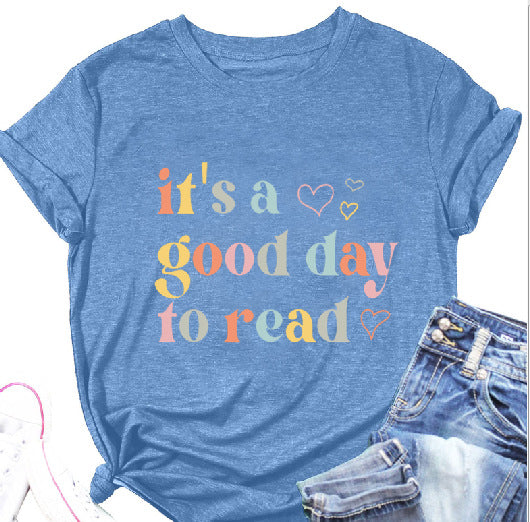 Book Flower Printed Colored Cotton T-shirt