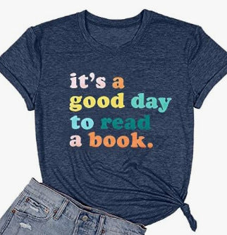 Book Flower Printed Colored Cotton T-shirt