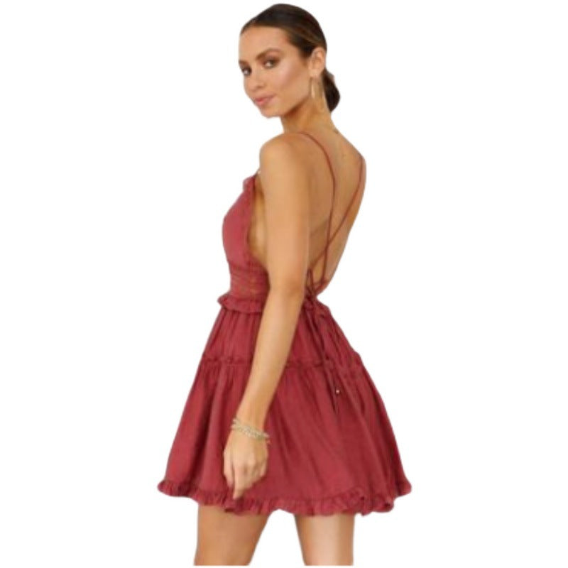 Backless Tied Spaghetti-strap Dress