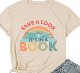 Book Flower Printed Colored Cotton T-shirt