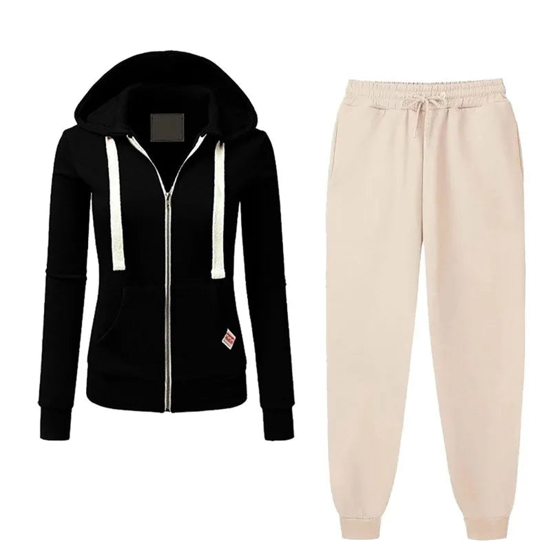 2024 Autumn/Winter Women's Korean Solid Color Zipper Hoodie Set Fashion Sportswear Top Drawstring Pocket Loose Casual Wear deriluja