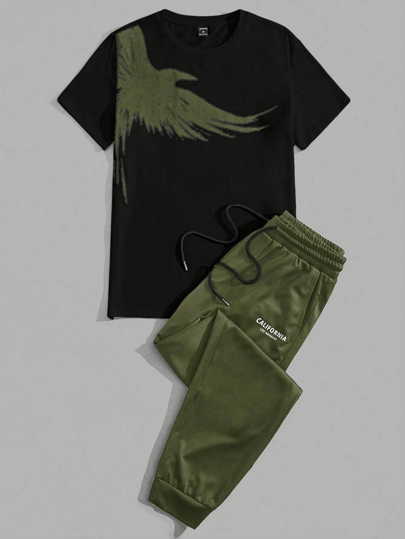 202& Simple Casual Men's T-shirt Short-sleeved Suit And Pants Fashion Eagle Print Pattern Sports And Leisure Two-piece Set