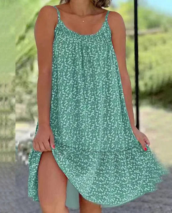 European and American pastoral style printed sleeveless dress