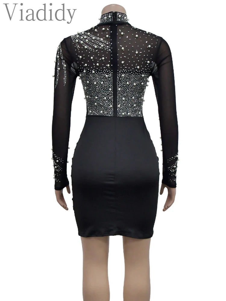 Women Sexy Glitter Rhinestone Mini Dress kpy