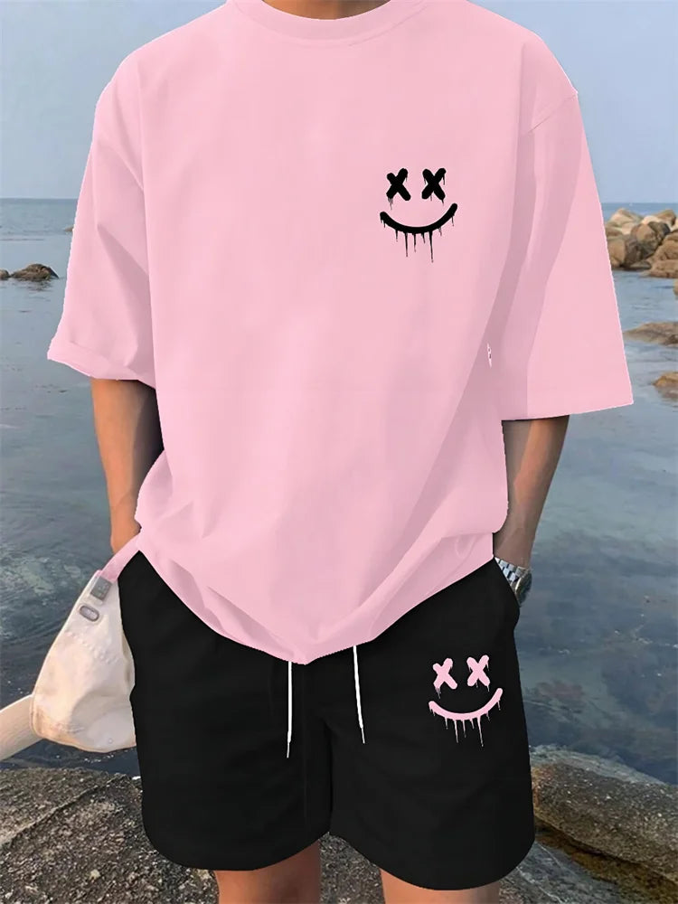2 Piece Summer Casual Everyday Men's Short Sleeve Shorts Set Hawaiian Print Men's T-shirt Outdoor Sports Men's Beach Shorts 202&