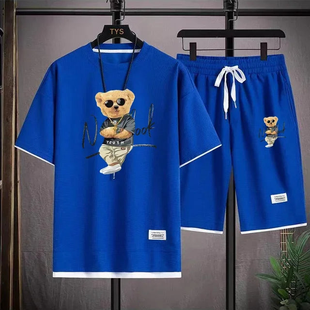 2025 Summer men's sportswear set Japanese fashion Harajuku Sportswear men's casual short-sleeved T-shirt + shorts 2-piece set somè