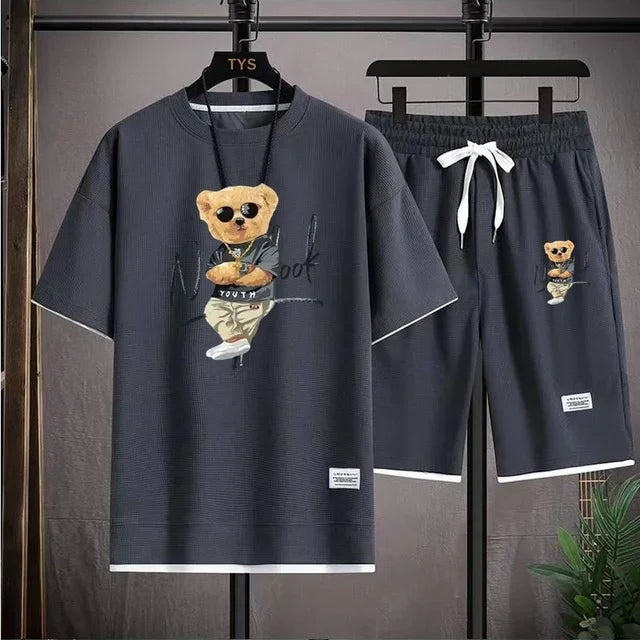 2025 Summer men's sportswear set Japanese fashion Harajuku Sportswear men's casual short-sleeved T-shirt + shorts 2-piece set somè