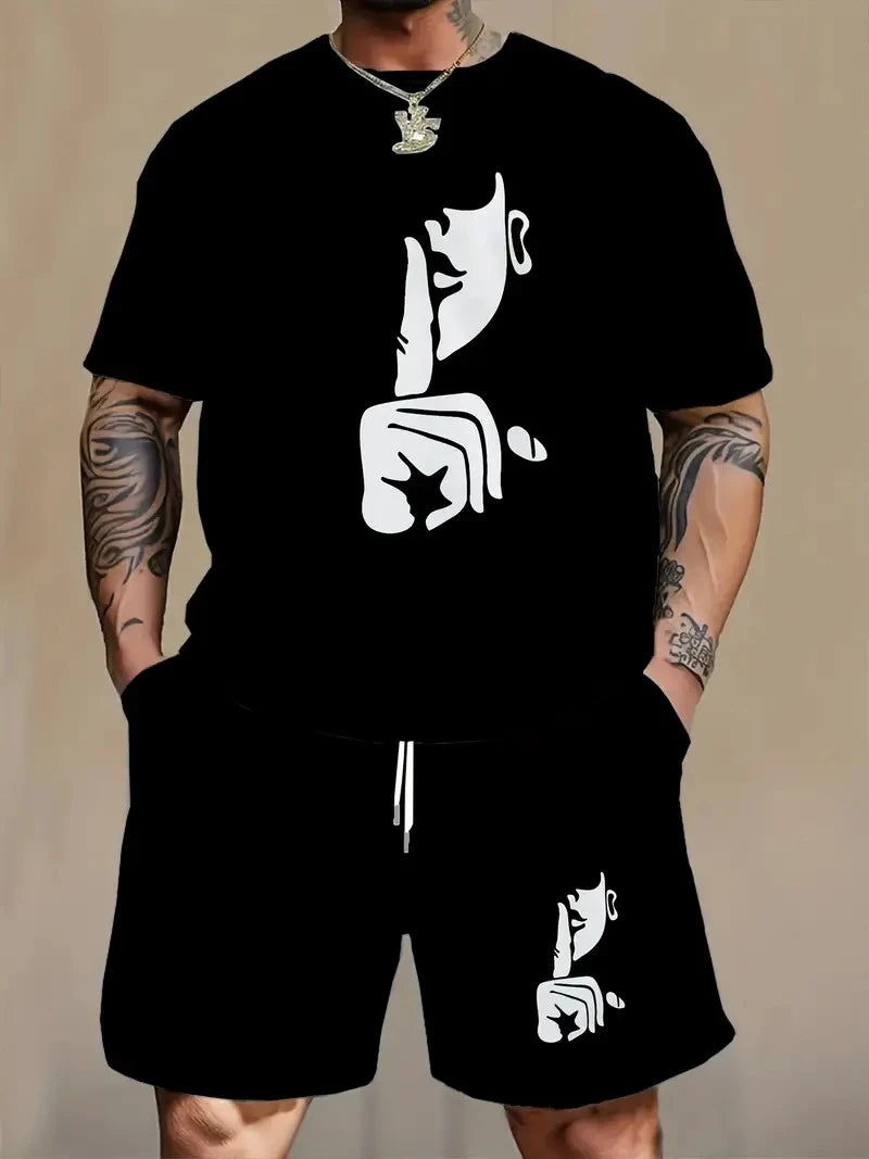 202& New Men's Sportswear Short-sleeved T-shirt And Sports Shorts Summer Leisure Jogging Trousers Suit Men's Two-piece Loose