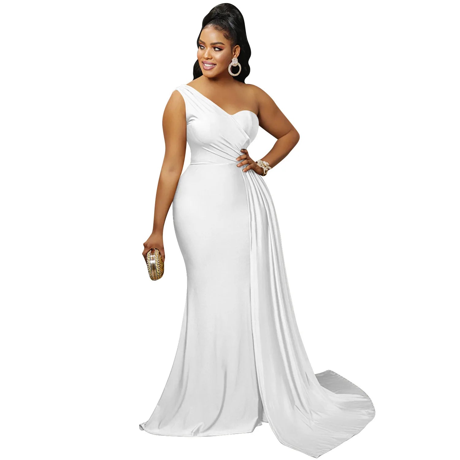Dresses For Women One Shoulder Sleeveless Robes  New Fashion Solid Slim Draped African Maxi Dress Vestidos klt