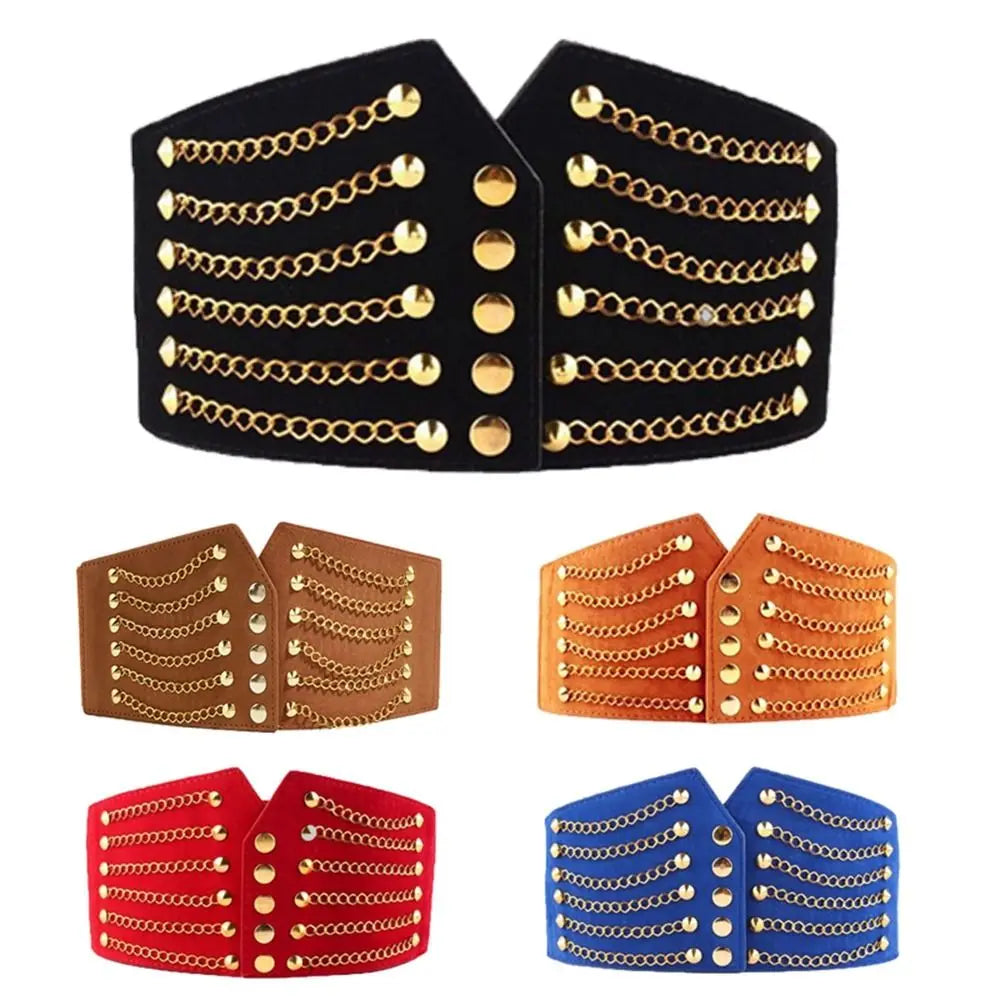 10cm Wide Waistband Women Fashion Slim Corset Cummerbunds Elastic Belts Rivet Waistband Female Coat Hige Waist Belt Accessories sentiwon