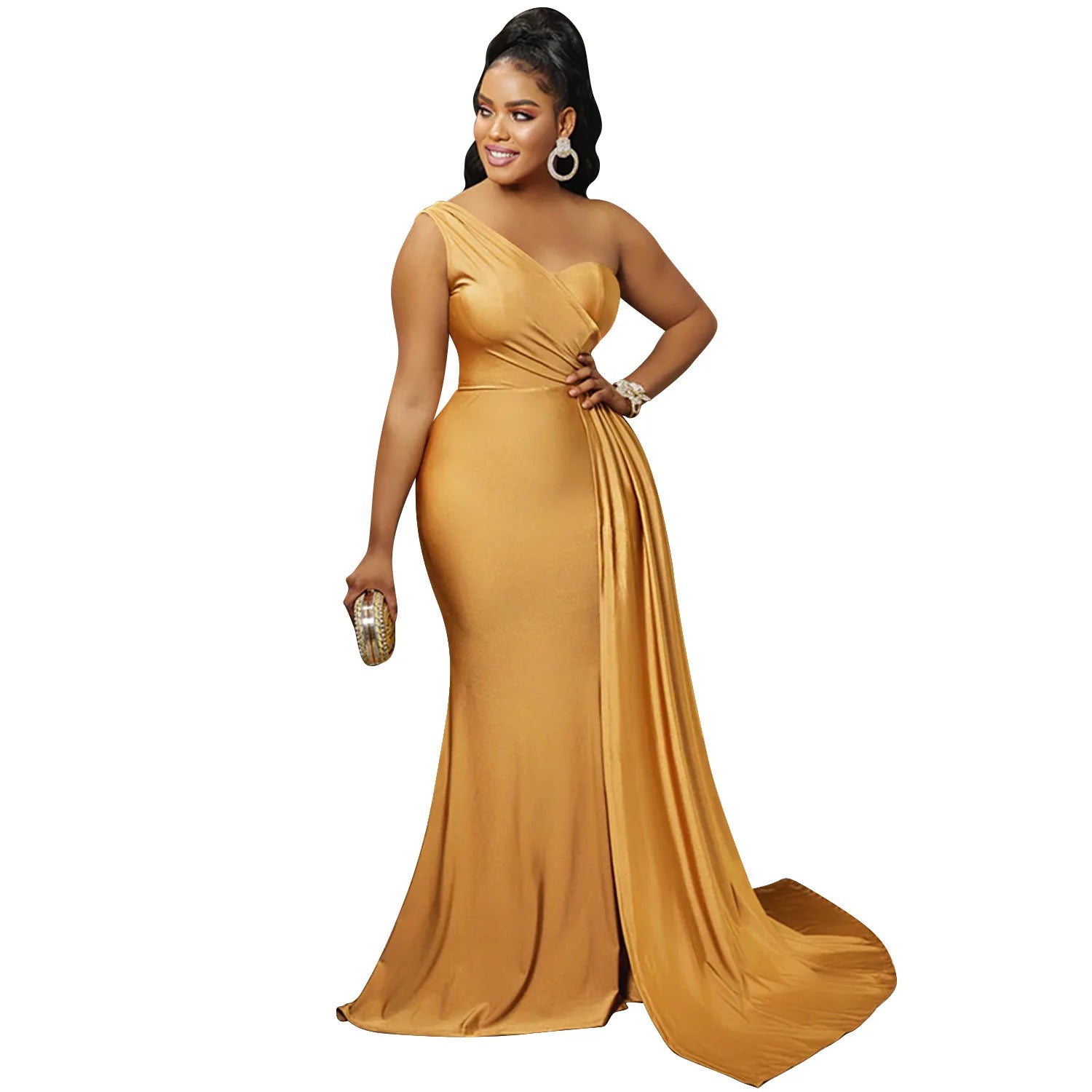 Dresses For Women One Shoulder Sleeveless Robes  New Fashion Solid Slim Draped African Maxi Dress Vestidos klt