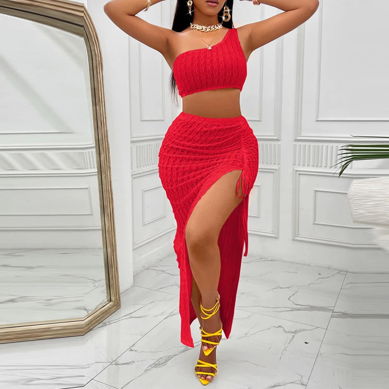 Women 2 Pieces New Fashion Sexy Two-piece Dress Women 2 Piece Set Outfit Party Crop Tops And Split Skirt somè