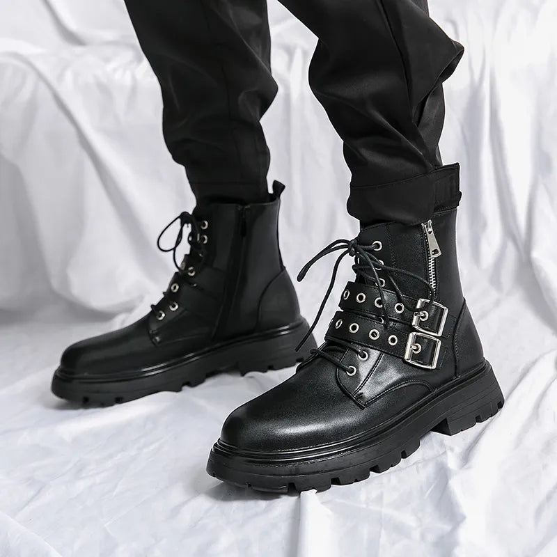 NEW Luxury Brand Black Men's Chelsea Boots Gothic Biker Boots Men's Casual Leather Outdoor Boots Ankle Boots for Men kodez