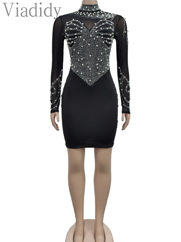 Women Sexy Glitter Rhinestone Mini Dress kpy