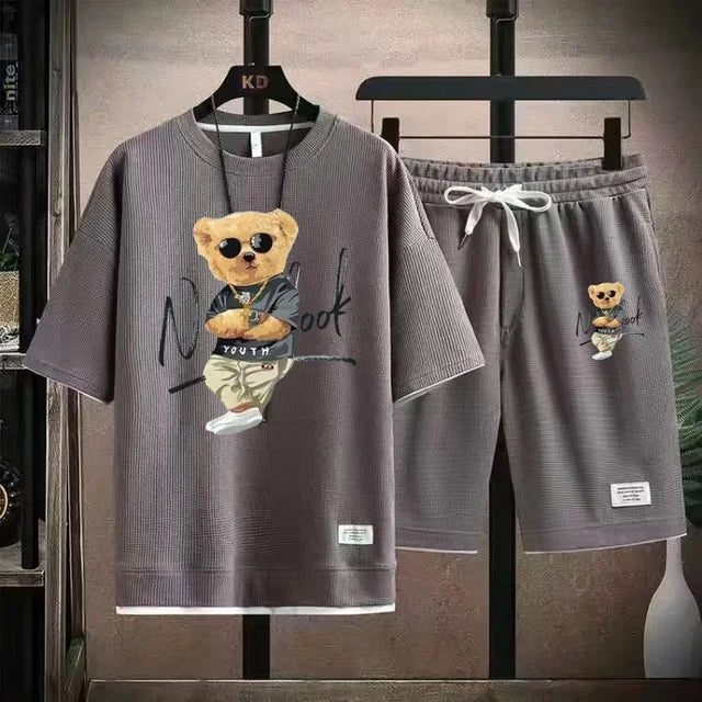 2025 Summer men's sportswear set Japanese fashion Harajuku Sportswear men's casual short-sleeved T-shirt + shorts 2-piece set somè