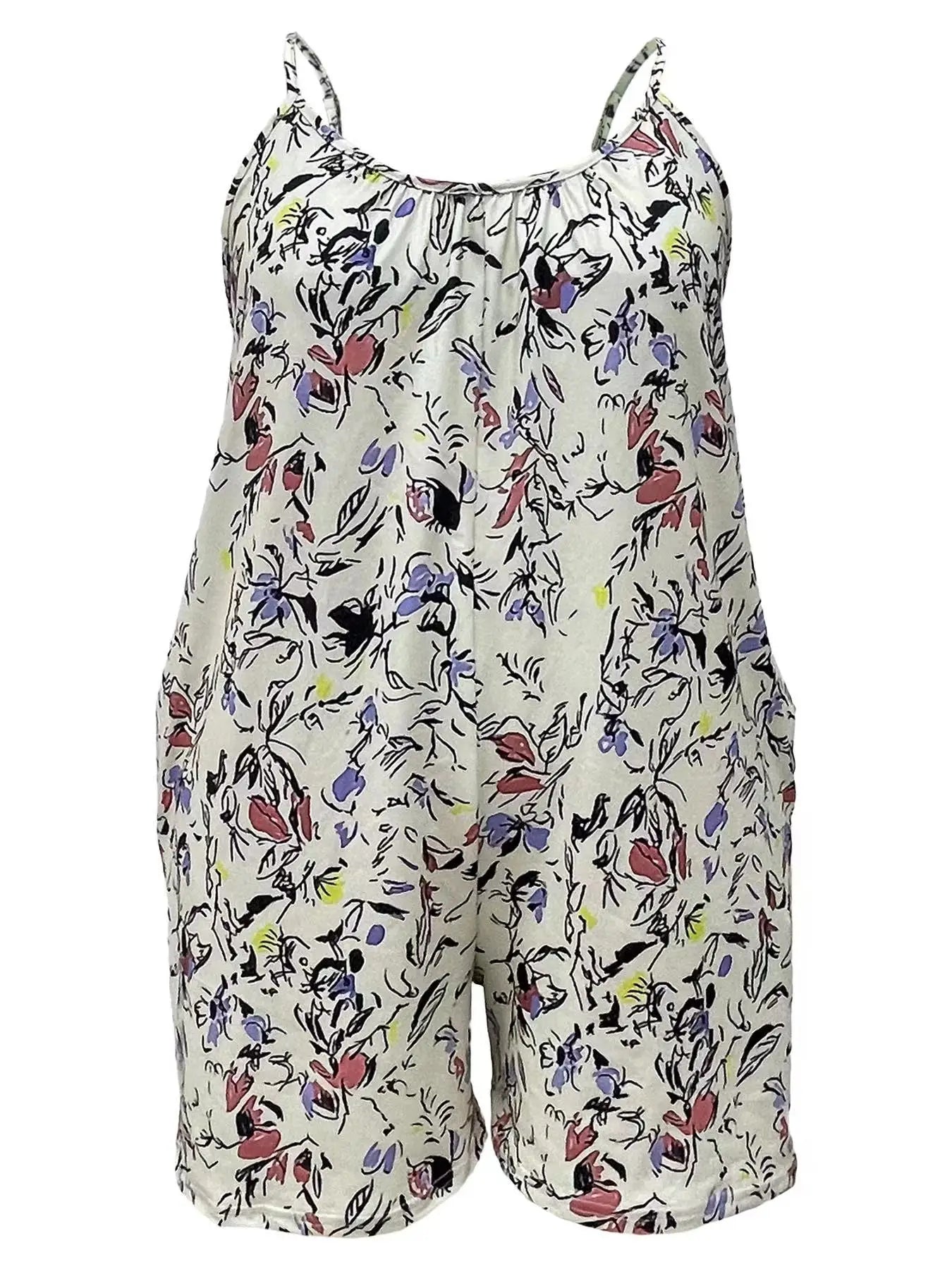 Casual Pocket Ruched Sleeveless Romper Jumpsuit, Women's Plus Size Clothing