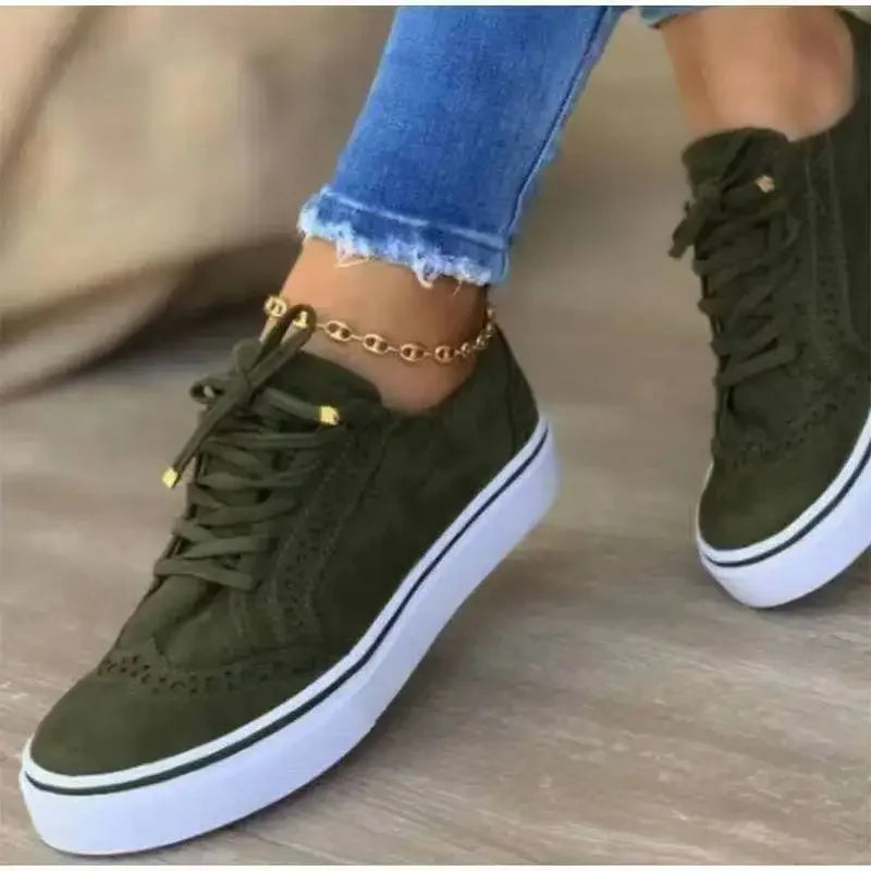 2025 New Women's Low-top Vulcanized Shoes Round Toe Casual Shoes Flat Shoes Lace-up Walking Shoes Women Versatile Comfortable kd