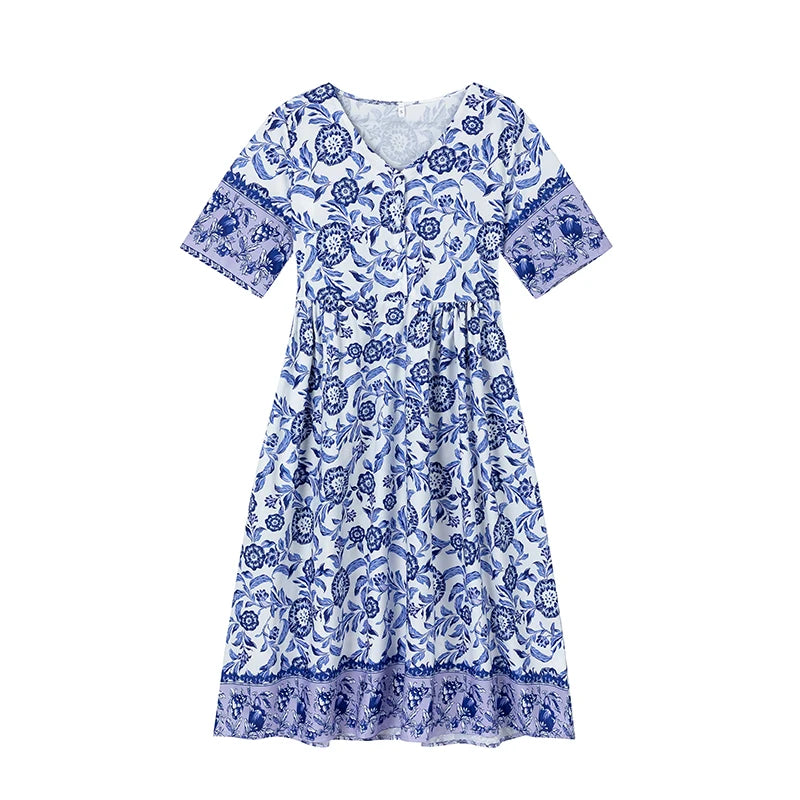 2025 Summer Foreign Trade Temperament Commuter Long-style Floral Tie-dye Large Size Loose-fitting Dress