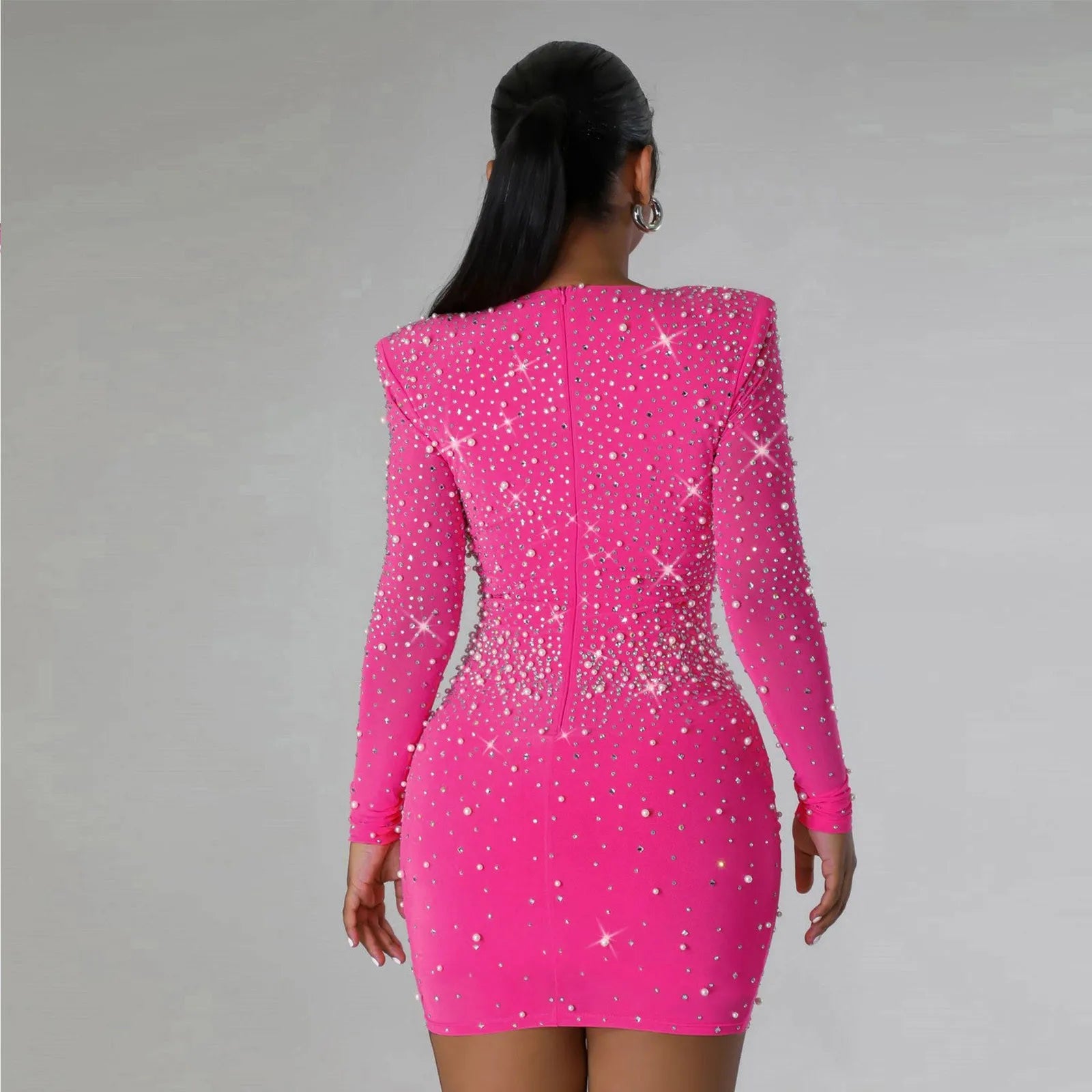 Sexy Sequined Rhinestone Bodycon Dress For Women 2025 New Long Sleeved V-Neck Party Dresses Elegant Evening Prom Gown Vestidos kpy