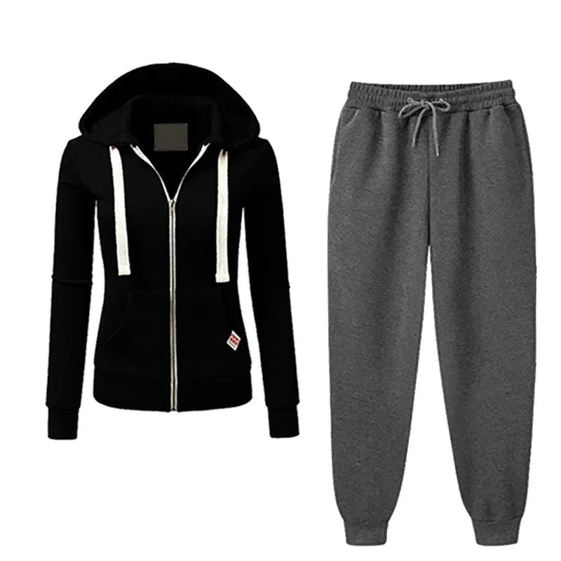 2024 Autumn/Winter Women's Korean Solid Color Zipper Hoodie Set Fashion Sportswear Top Drawstring Pocket Loose Casual Wear deriluja