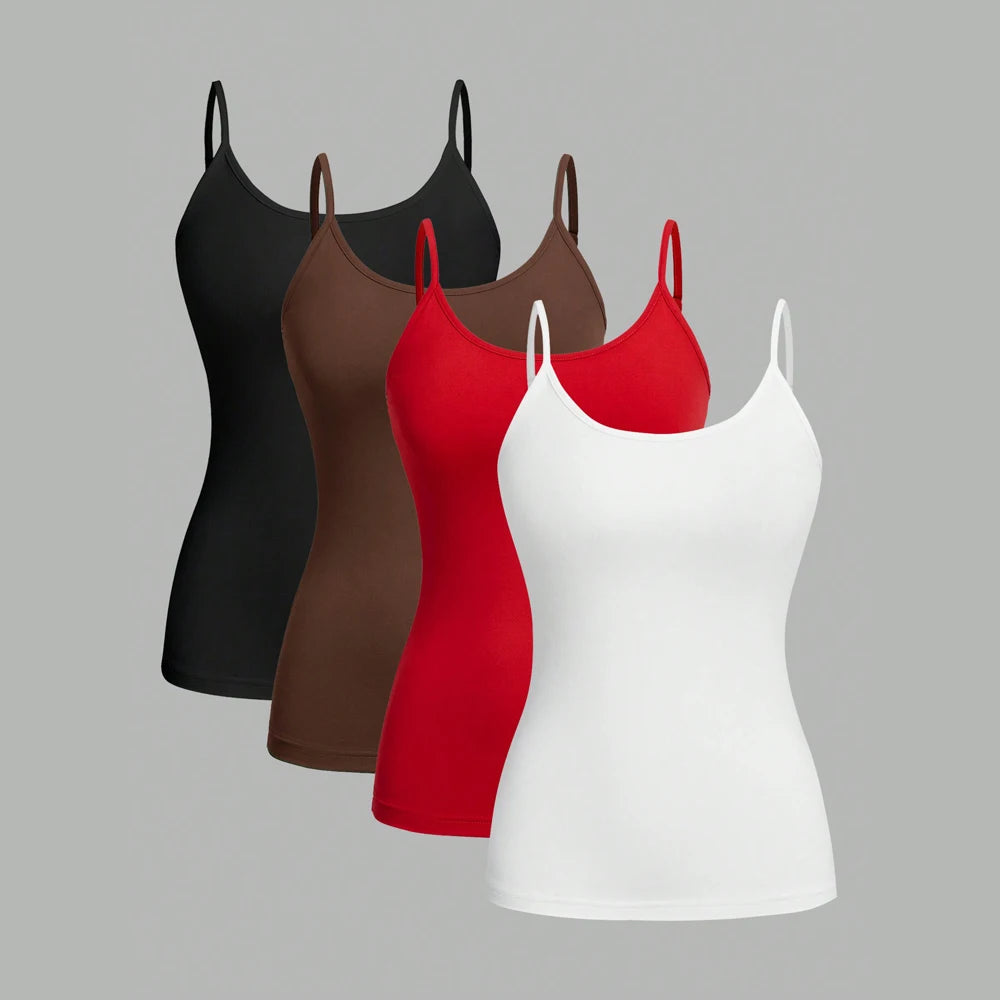 4 pcs Women Solid Color  Camisoles Vest Women Tank Tops Female Summer Sexy Strap Basic Tops Sleeveless Camisole T-shirt vestal