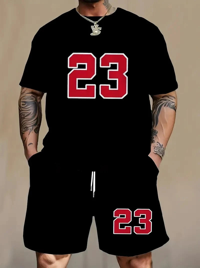 202& New Men's Sportswear Short-sleeved T-shirt And Sports Shorts Summer Leisure Jogging Trousers Suit Men's Two-piece Loose