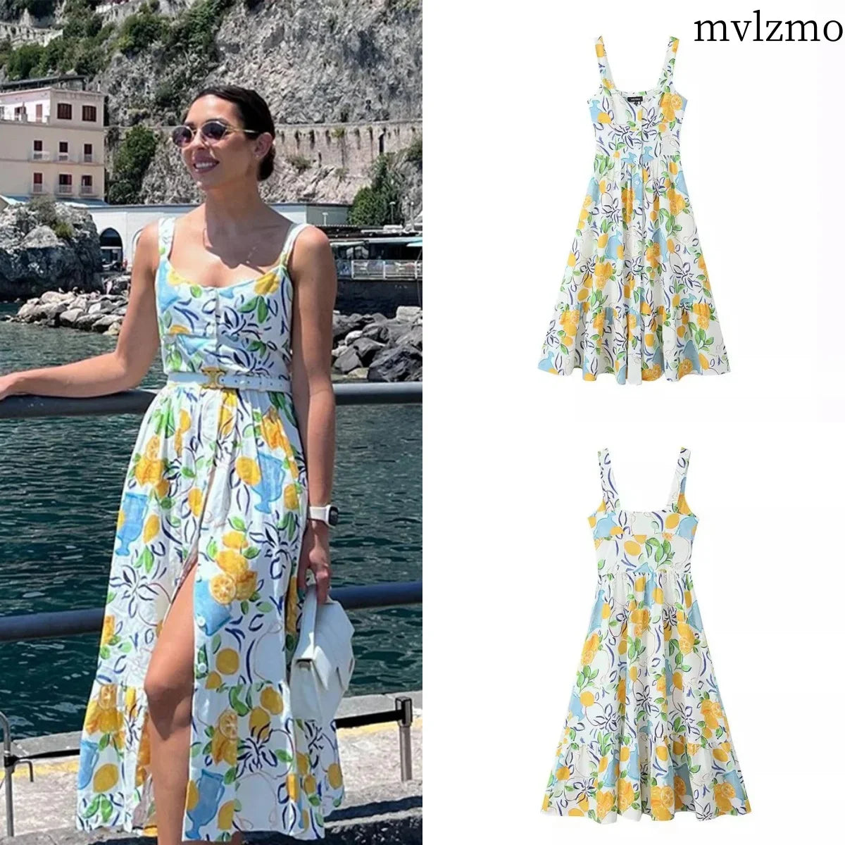 2025 Women's Printed Midi Dresses Dresses Pleated Slip Long Women's Bohemian Backless Dresses Sling Women's Summer Dresses