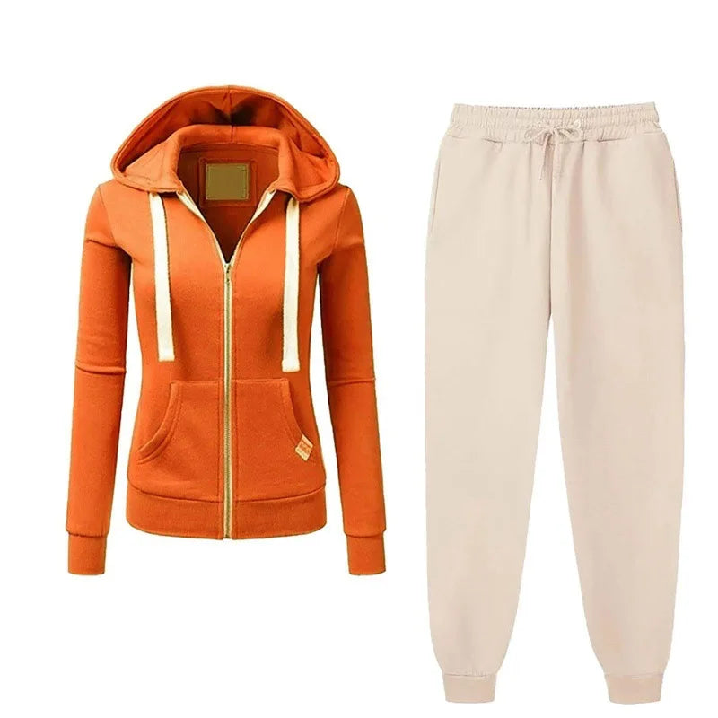 2024 Autumn/Winter Women's Korean Solid Color Zipper Hoodie Set Fashion Sportswear Top Drawstring Pocket Loose Casual Wear deriluja