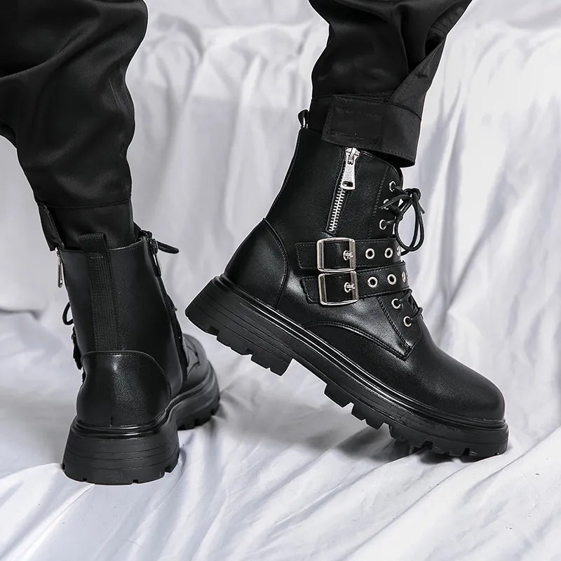 NEW Luxury Brand Black Men's Chelsea Boots Gothic Biker Boots Men's Casual Leather Outdoor Boots Ankle Boots for Men kodez