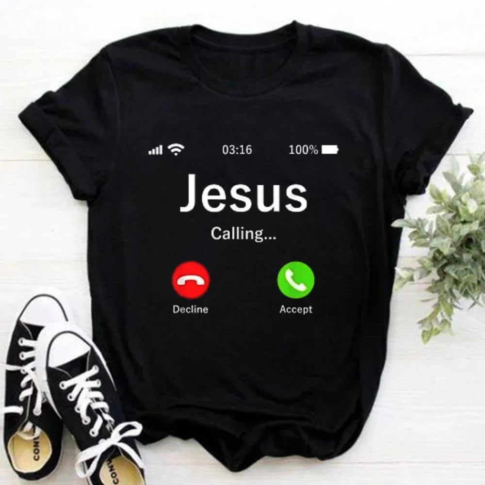 202& Jesus Is King Letter Print Women T-shirt Christian Faith Hope Love Harajuku T Shirts Religion O-neck Tops Tees Streetwears