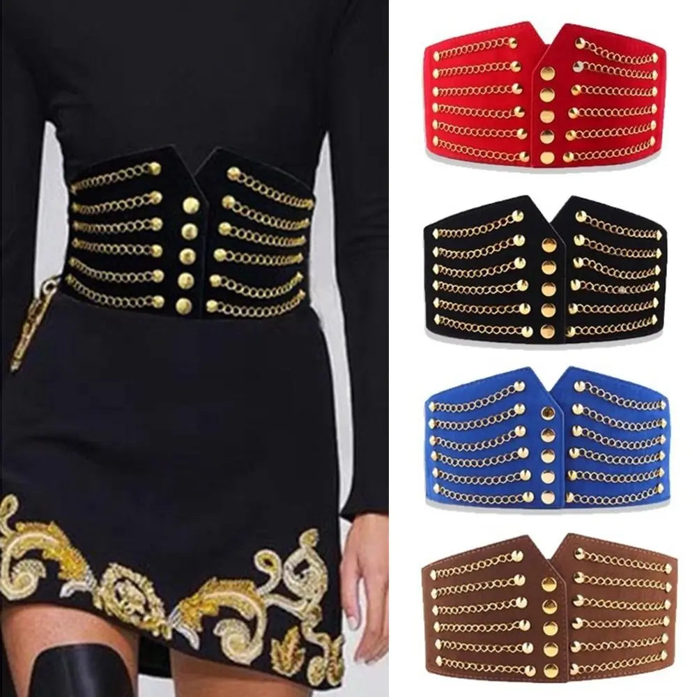 10cm Wide Waistband Women Fashion Slim Corset Cummerbunds Elastic Belts Rivet Waistband Female Coat Hige Waist Belt Accessories sentiwon